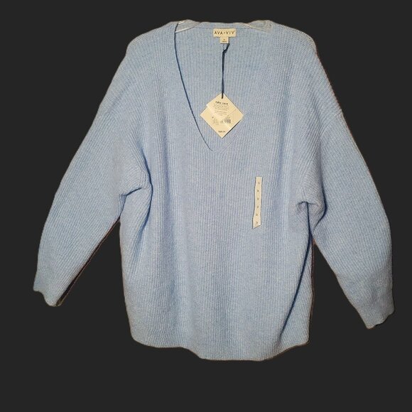 NWT Ava & Viv Women's Light Blue V-Neck Pullover Long Sleeve Sweater - Size 2X - Picture 1 of 12